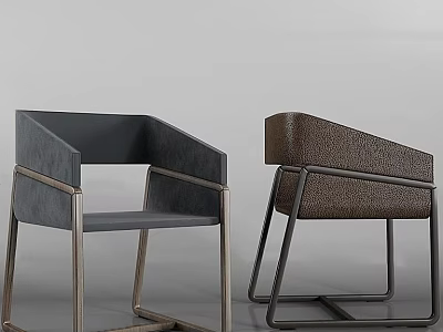 Modern Accent Leisure Chairs With Black And Brown Upholstery And Metal Frames 3d model