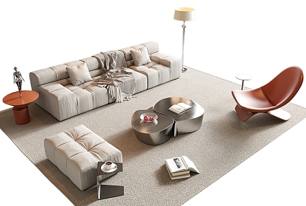 Modern Sofa Coffee Table Combination Module Combination Sofa Art Sofa Round Coffee Table Leisure Sofa Chair Floor Lamp Carpet Side Table Accessories 3d model