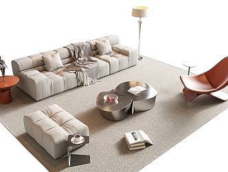 Modern Sofa Coffee Table Combination Module Combination Sofa Art Sofa Round Coffee Table Leisure Sofa Chair Floor Lamp Carpet Side Table Accessories 3d model