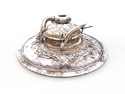 Silver Sculpture With Intricate Dragon Carving And Ornate Base Patterns 3d model