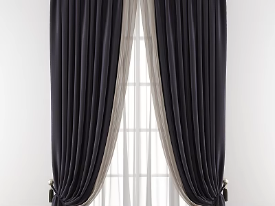 Elegant Dark Curtains Paired With White Sheer Panels For Stylish Window Design 3d model