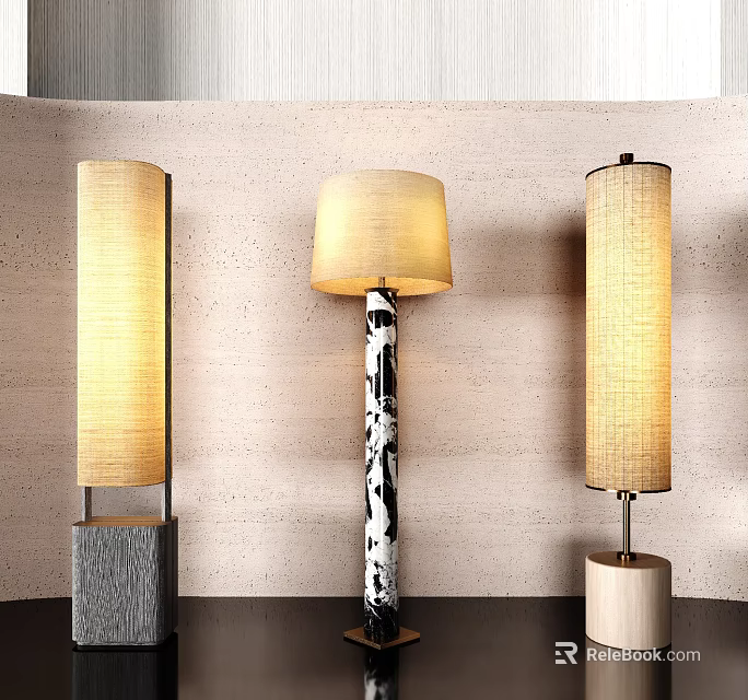 Stylish Floor Lamps With Linen Shades And Distinct Stand Designs In Modern Interior 3d model 