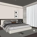 Modern Bedroom Interior Design With Large Bed Nightstand Decorative Art And Window Curtains