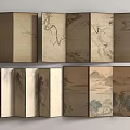 New Chinese Style Silent Screen Partition Folding Screen Decorative Painting Wallpaper Rattan Screen 3d model