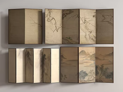 New Chinese Style Silent Screen Partition Folding Screen Decorative Painting Wallpaper Rattan Screen 3d model