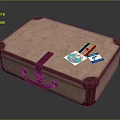 Brown Textured Suitcase With Red Straps Edges And Travel Stickers For Daily Use