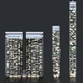 Modern High rise Office Building Architectural Design With Glass Facade And Illuminated Windows