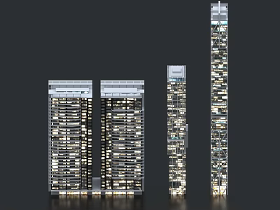 Modern High rise Office Building Architectural Design With Glass Facade And Illuminated Windows 3d model