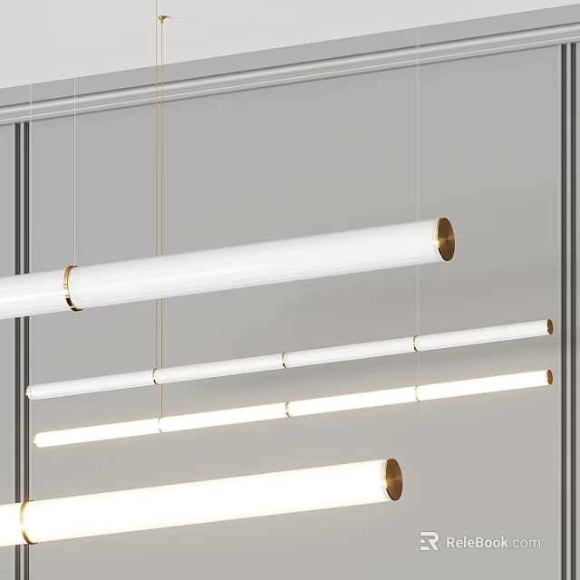 Modern Hanging Pendant Lights with Long White Cylindrical Design and Gold Accent Ends 3d model 