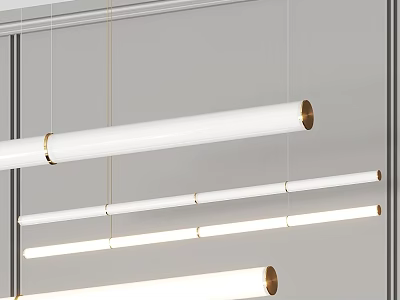 Modern Hanging Pendant Lights with Long White Cylindrical Design and Gold Accent Ends 3d model
