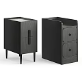Modern Black Wooden Bedside Tables With Single Drawer Handle And Double Drawer Knobs 3d model