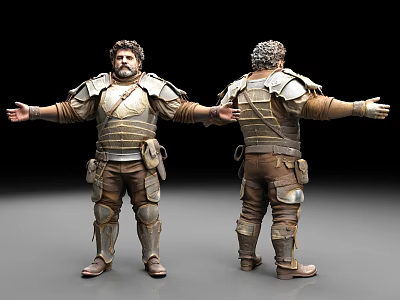 Man In Metal And Leather Armor With Front And Back Views Arms Outstretched 3d model
