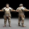Man In Metal And Leather Armor With Front And Back Views Arms Outstretched