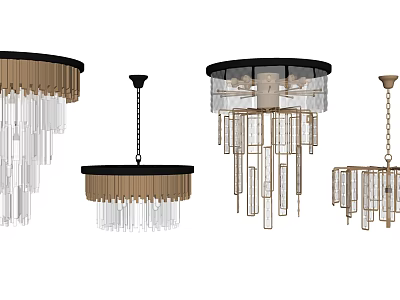 Modern Crystal Chandeliers With Black Gold Frames And Hanging Crystal Pendants 3d model