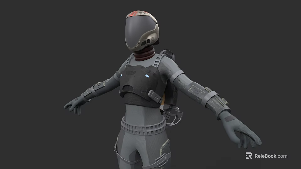 Woman In Gray Futuristic Sci Fi Armor Costume With Helmet And Backpack 3d model 