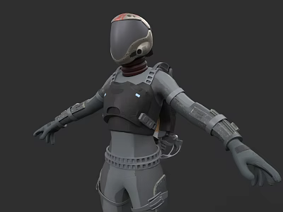 Woman In Gray Futuristic Sci Fi Armor Costume With Helmet And Backpack 3d model