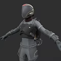 Woman In Gray Futuristic Sci Fi Armor Costume With Helmet And Backpack