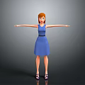 3D Female Character In Blue Dress With Red Hair And Outstretched Arms On Gray Background