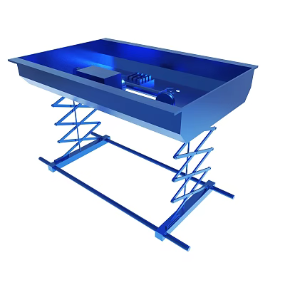 Blue Scissor Lift Table With Sturdy Metal Frame And Elevating Platform Surface For Industrial Use 3d model