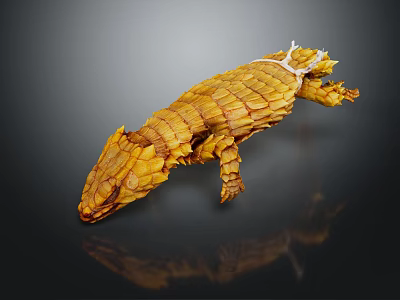 Yellow Pangolin with Full Body Scales Displayed on Dark Background with Reflection 3d model