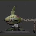 Shark Character Figurine Featuring Chain Key And Anchor On Rock Base 3d model