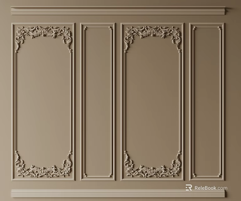 Elegant Beige Decorative Wall Panels With Ornate Intricate Carvings Design 3d model 
