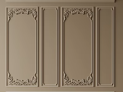 Elegant Beige Decorative Wall Panels With Ornate Intricate Carvings Design 3d model