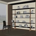 Modern Wooden Bookshelf with Multiple Shelves Stacked Books Near Window and Chair in Room