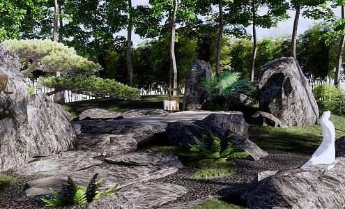 New Chinese Style Garden Landscape Stone Set Stone Zen Garden Stone Rock Stone Bridge Pine Forest Stone Forest 3d model