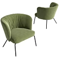 Modern Green Velvet Dining Chairs With Pleated Back And Black Metal Legs