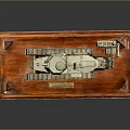 Detailed Military Vehicle Tank Model with Tracks and Turret on Wooden Display Base