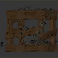 Rustic Wooden Decorative Structure Adorned With Green Vines And Trailing Leaves 3d model