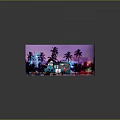 Strawberry Ice Cream Truck With Palm Trees And Neon Lights In Pink Purple Sky