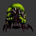 Terrifying Monster Creature With Bulbous Green Head And Purple Spiked Limbs