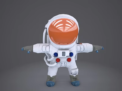 Astronaut Decorative Ornament Set With White Spacesuit Orange Helmet And Blue Red Buttons 3d model