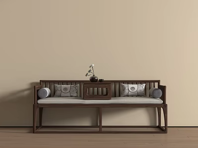 Traditional Chinese Wooden Luohan Bed With Cushions And Side Table Design 3d model
