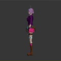 3D Model of Colorful Female Character With Purple Hair Purple Outfit And Brown Boots