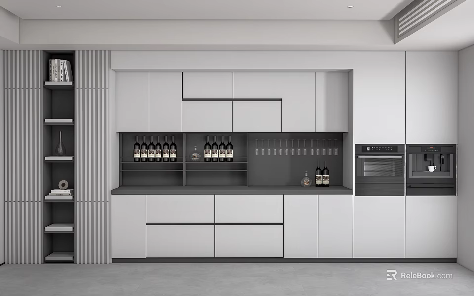 Modern Built in Wine Cabinet With Wine Bottles Wine Glasses And Sleek Design 3d model 