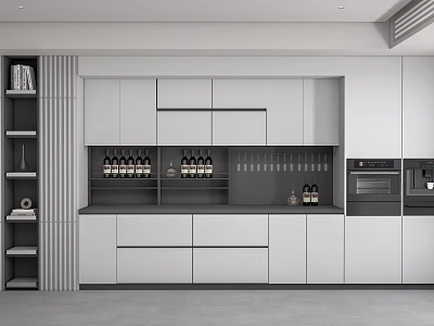 Modern Built in Wine Cabinet With Wine Bottles Wine Glasses And Sleek Design 3d model