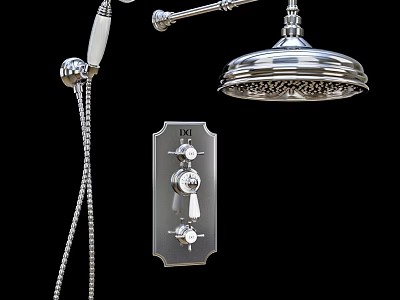 Elegant Chrome Shower Head With Handheld Sprayer And Control Knobs 3d model