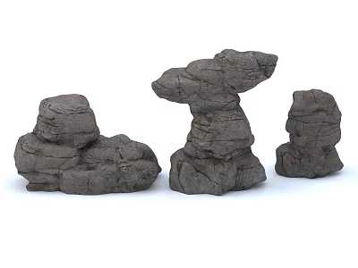 Three Unique Stacked Natural Stone Decorative Sculptures For Garden Landscaping Accents 3d model