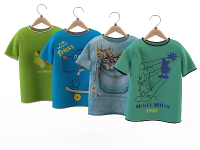 Cartoon Printed Kids T shirts With Various Patterns 3d model