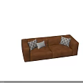 Modern Brown Leather Two Seater Sofa With Decorative Pillows And Interior Design 3d model