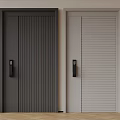 Dark Gray and Light Gray Security Door with Vertical Striped Design and Black Handles