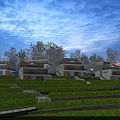 Modern Multi Storey Hotel Building With Terraced Greenery And Warm Lighting At Twilight