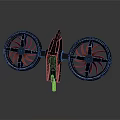 Futuristic Black Cosmic Exploration Spacecraft With Dual Rotors And Red Lights