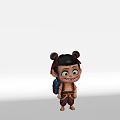 Animated Game Character With Double Buns Red Headband Traditional Outfit Blue Backpack And Playful Expression