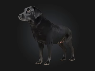 Black Labrador Retriever Standing On Dark Background In Studio View 3d model