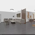 Modern Living Dining Room Interior With Gray Sofa Coffee Table Wooden Partition And Dining Chairs