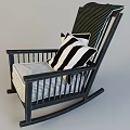 Rocking Chair with Dark Wooden Frame Striped Backrest Seat Cushion and Black White Striped Pillows
